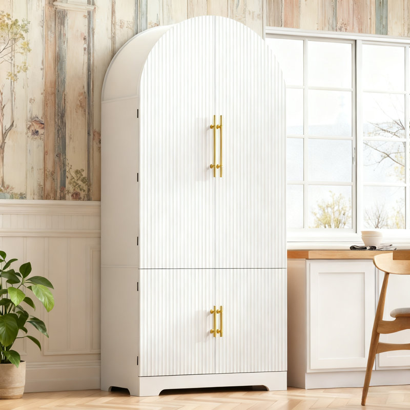 Garde-manger arqué avec tablettes de porte et tiroir caché, Blanc