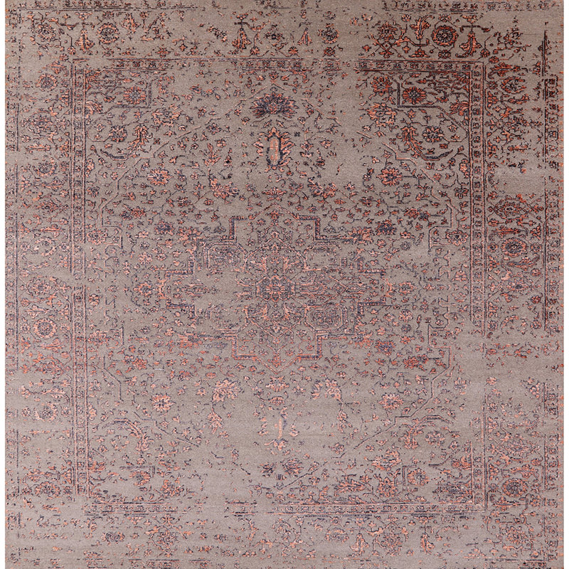 Tapis oriental brun clair Huguley, Carré 4 pi