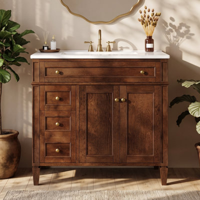 Meuble-lavabo simple 36 po avec comptoir intégré en céramique