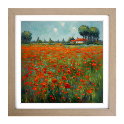 Poppy Field Post-Impressionism No.2 - Single Picture Frame Print on Wood