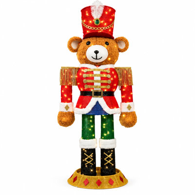 5 FT Nutcracker Bear Lighted Christmas Decoration Outdoor Pop-Up 3D Soldier Bear with 150 LED Lights