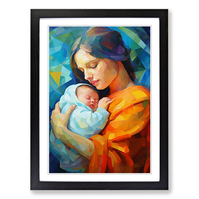 XYZ-FRM-V1223-4566 Mother And Baby Modern - Single Picture Frame Print on Wood, Black , 64cm H x 46cm W x 2cm D