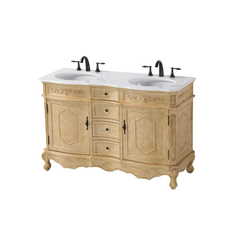 Meuble-lavabo double 54 po beige antique, Antique beige