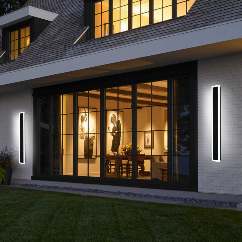 Modern Outdoor Wall Lights, 2 Pack Long Wall Sconce, Lighting Fixtures Long Wall Light Waterproof Ip65 Black Exterior Sconce Led Linear Light For Garage, Patio.