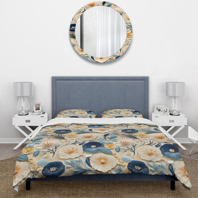 Ensemble de housse de couette bleu et blanc Coastal Retreat Seashells IV - Floral