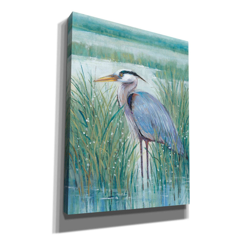 «Wetland Heron II» par Tim O'toole, art mural sur toile, H 16 po x l 12 po x P 0,75 po