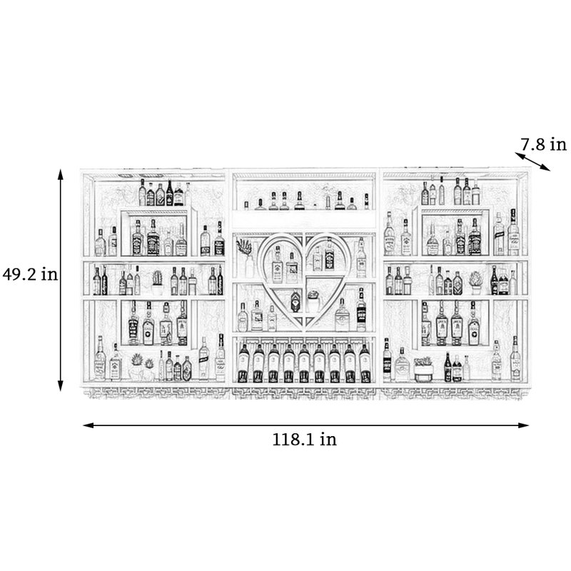 Tablette murale en fer de style industriel avec tablette (lumières DEL non incluses), H 49,2 po x l 118,1 po x P 7,8 po, Noir