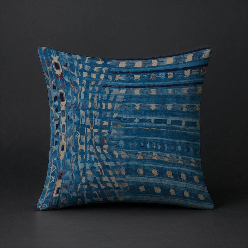 Coussin décoratif intérieur / extérieur gris Modern Modern, Bleu abstrait 7, Carré 20 po