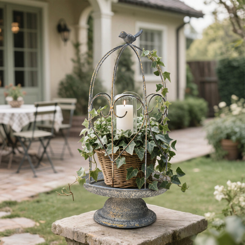 Vintage Birdcage Plant Stand & Candle Holder - Cottagecore Rustic Metal Decor for Indoor Outdoor Garden, Patio, Chritmas Decoration Table Centerpiece