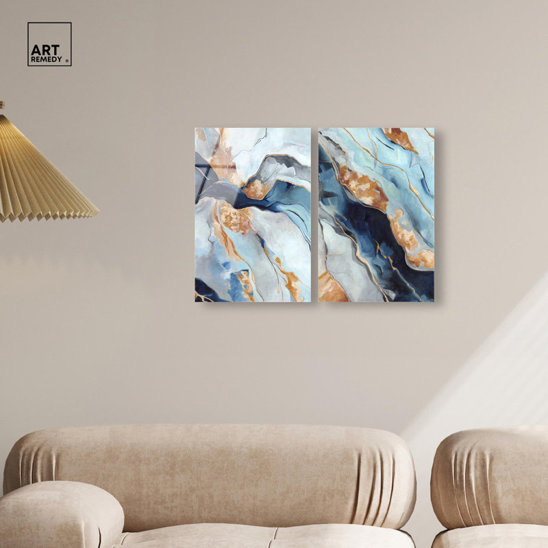 «Blush Pink Whimsy Blue Art», ensemble de 2 panneaux imprimés sur acrylique , H 15 po x l 20 po