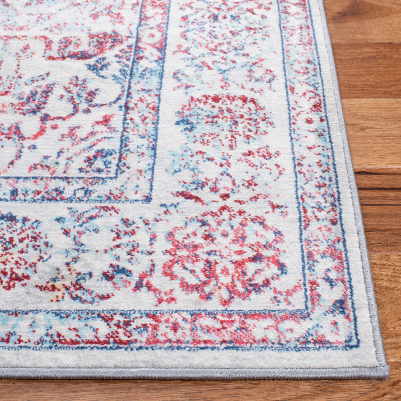 Tapis oriental gris clair / ivoire, Blue/Red, Carré 5 pi