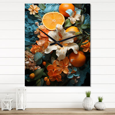 Orange Blue Tropical Tangle I - Abstract Collages Wall Clock