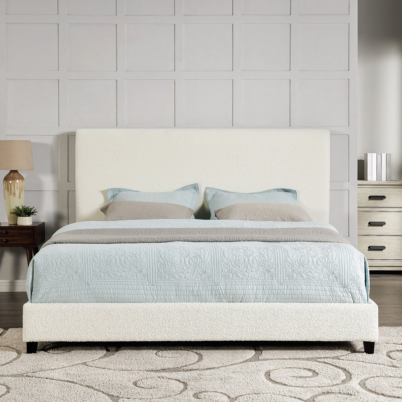 Upholstered Platform Bed, White
