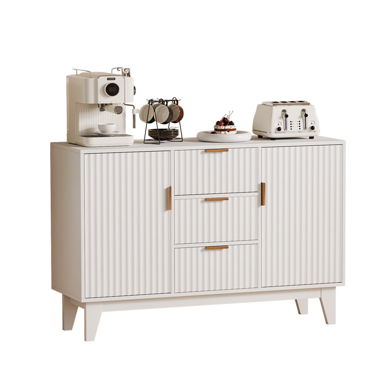 Sideboard Cabinet - Grooved Design, Adjustable Shelves, Large Storage Space, 47 Inch Contemporary and Traditional Style Buffet Cabinet