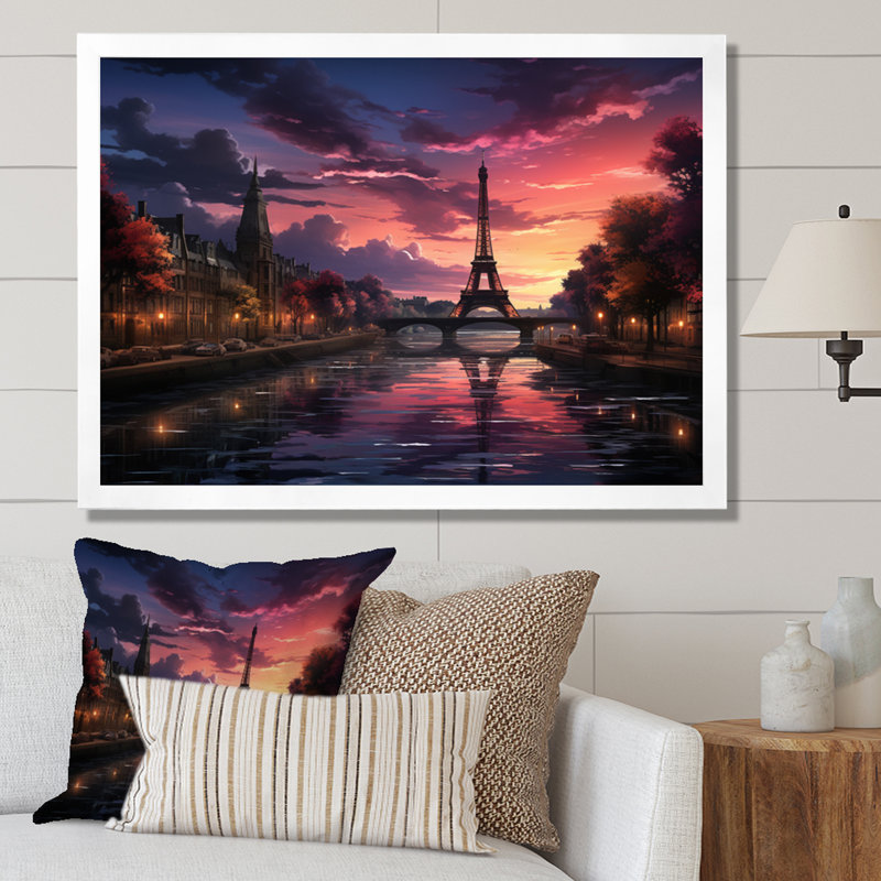 " Paris Eiffel Tower Harmony I ", White Picture Framed, 12" H x 20" W x 1" D