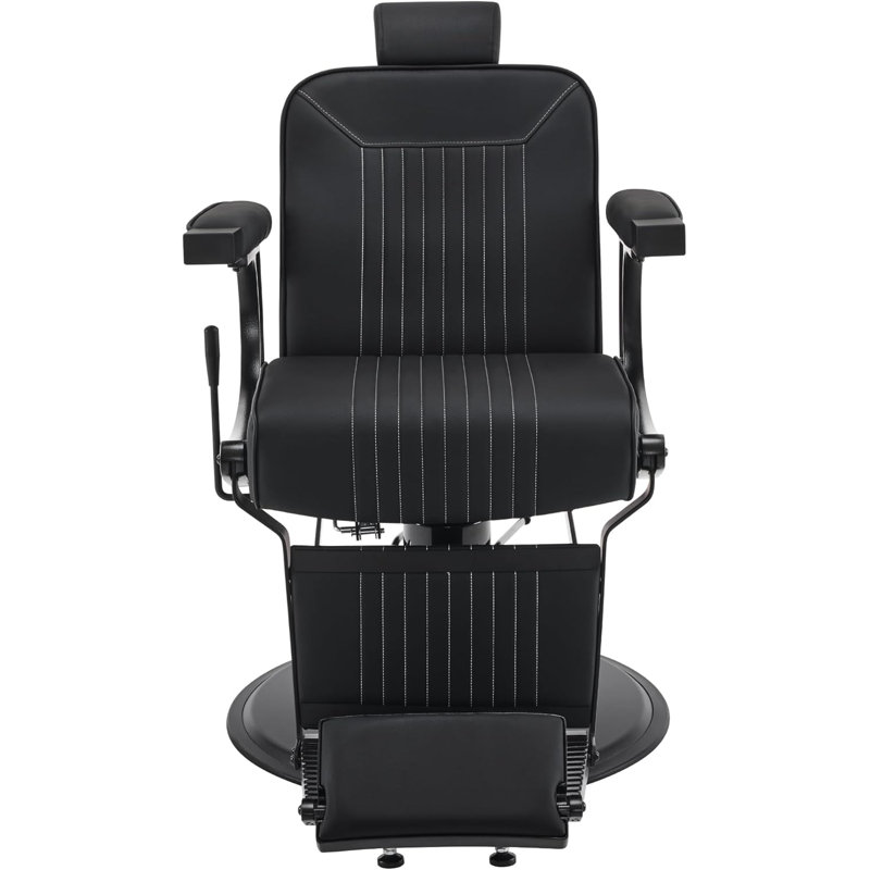 Fauteuil de coiffeur inclinable classique et robuste, fauteuil de salon hydraulique, similicuir, Noir