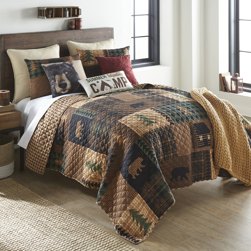 King Size Light Brown Microfiber Reversible Quilt Set