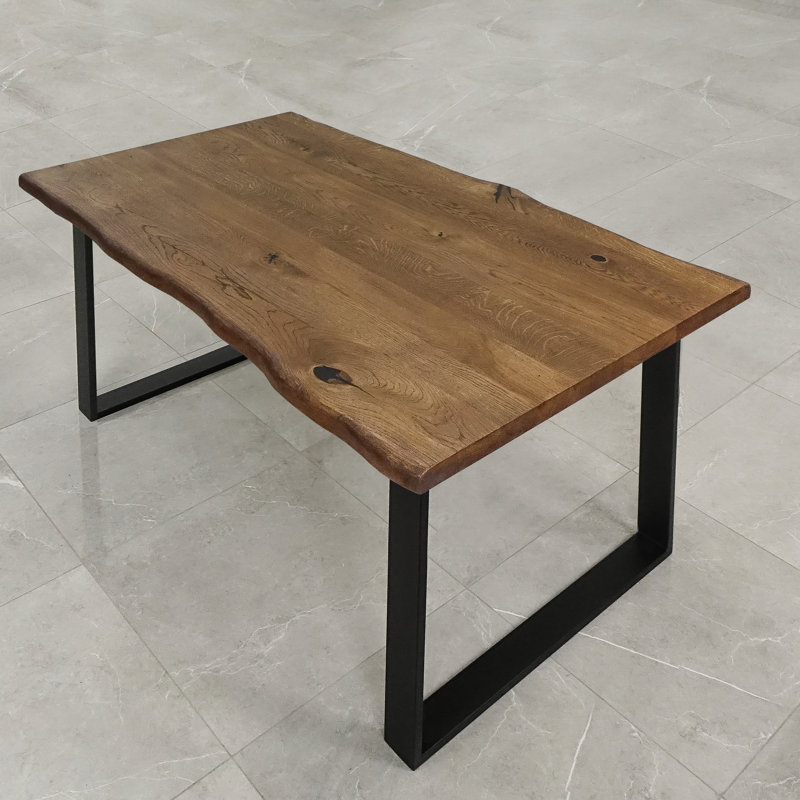 Norman Oak Unfinished Solid Wood Top Metal Base Dining Table, Brown Oil, H80 x L120 x W40cm