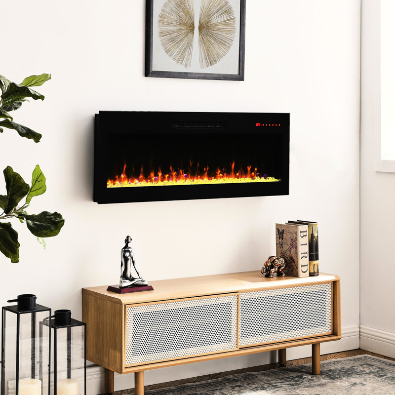 Electric Fireplace 42", Multi Colour Flame & , 11 Temp Settings, Automatic Cut-off Feature Ultra Thin 42 Inch Fireplace, Led , Double Protection, Settings