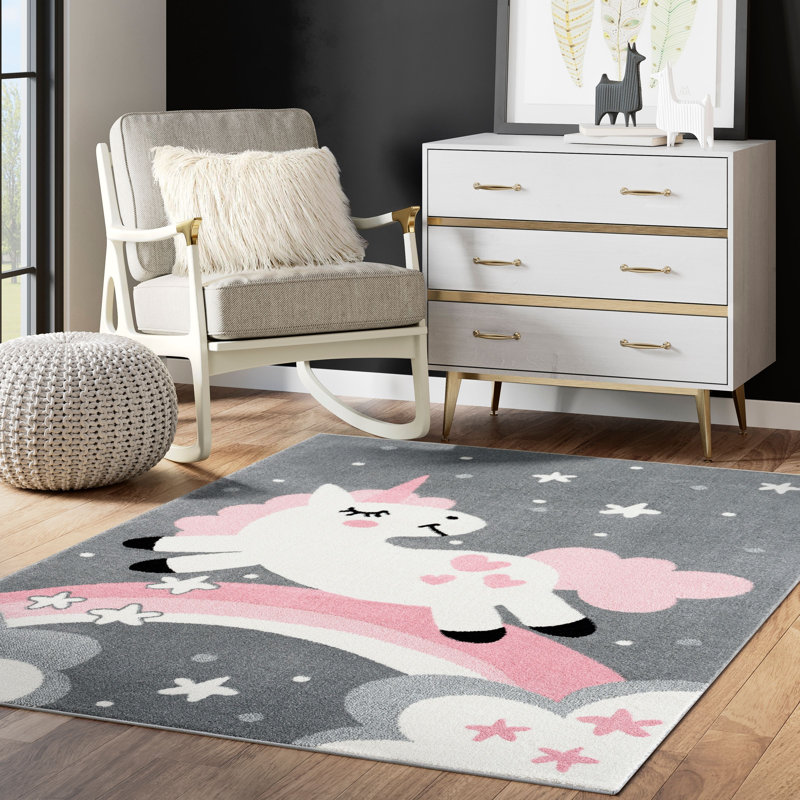 Tapis contemporain gris et rose Krissy KID140A, Rectangle 6 pi x 9 pi
