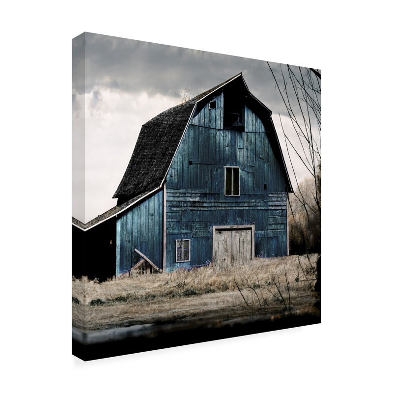 Art mural sur toile tendue - «Blue Barn» de Sasha pour décoration de salon, de chambre à coucher ou de bureau - 35 x 35