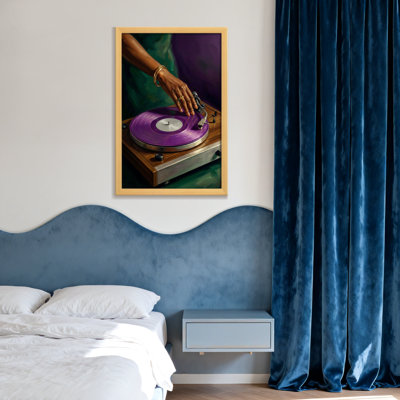Fashion Hand Placing Needle On Purple Vinyl Record