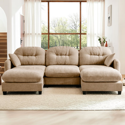 Canapé modulaire en U à 3 places en chenille avec design ergonomique, couleur chameau, 2 coussins décoratifs, installation facile, design