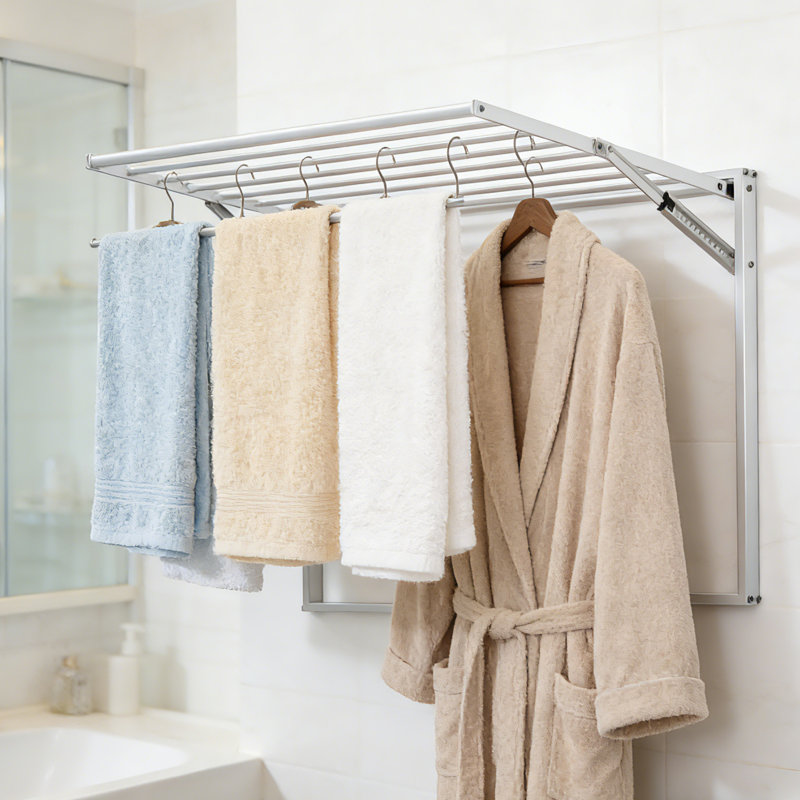 Collapsible Wall Mounted Clothes Drying Rack Foldable Stainless Steel Laundry Drying Rack for Apartment Balcony Bathroom