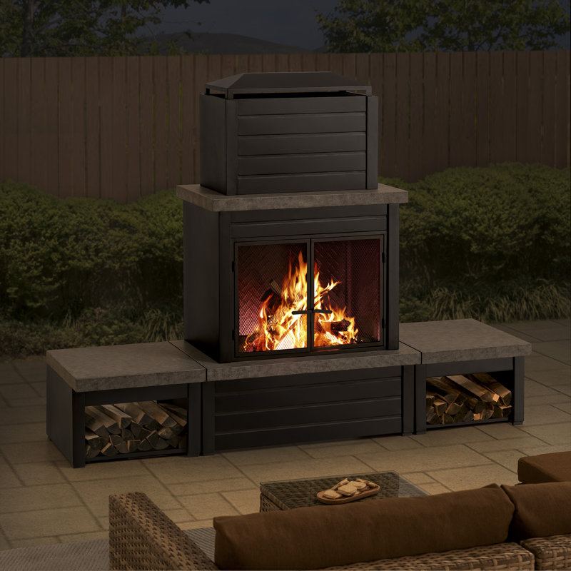 Sunjoy Group Outdoor Fireplace with Wood Storage and Chimney - Thumbnail 3