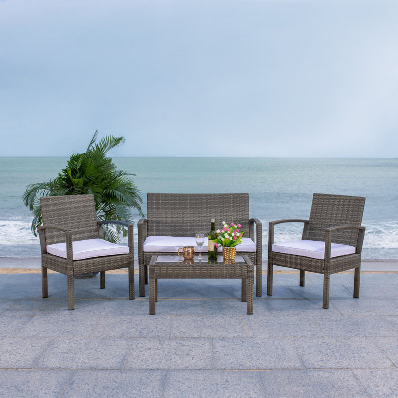 Dianna 4 - Person Patio Conversation Set with Cushions, Gray Brown, White
