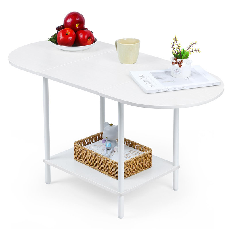 White Oval Wood Coffee Table with Storage Shelf