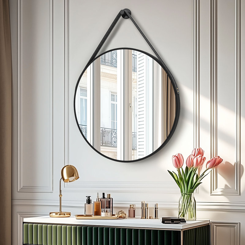 Wal Mirror Aluminium Round Mirror, Black, 80cm x 80cm