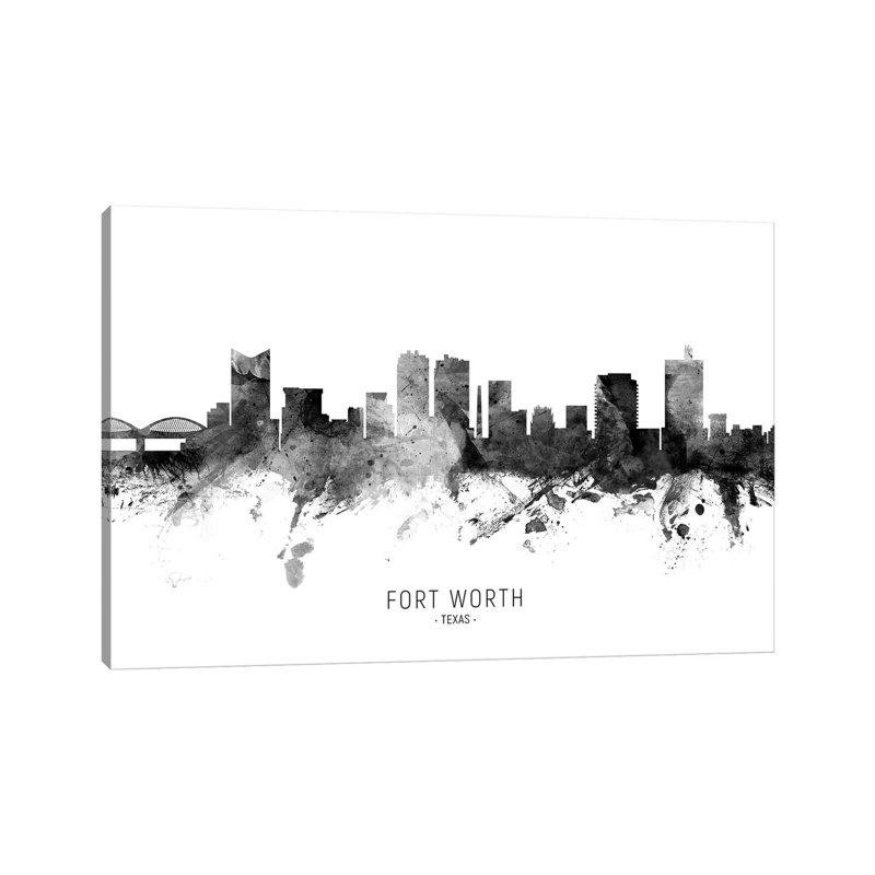 Fort Worth Texas Skyline Name Bw by Michael Tompsett - Wrapped Canvas Gallery-Wrapped Canvas Giclée, 66.04cm H x 101.6cm W