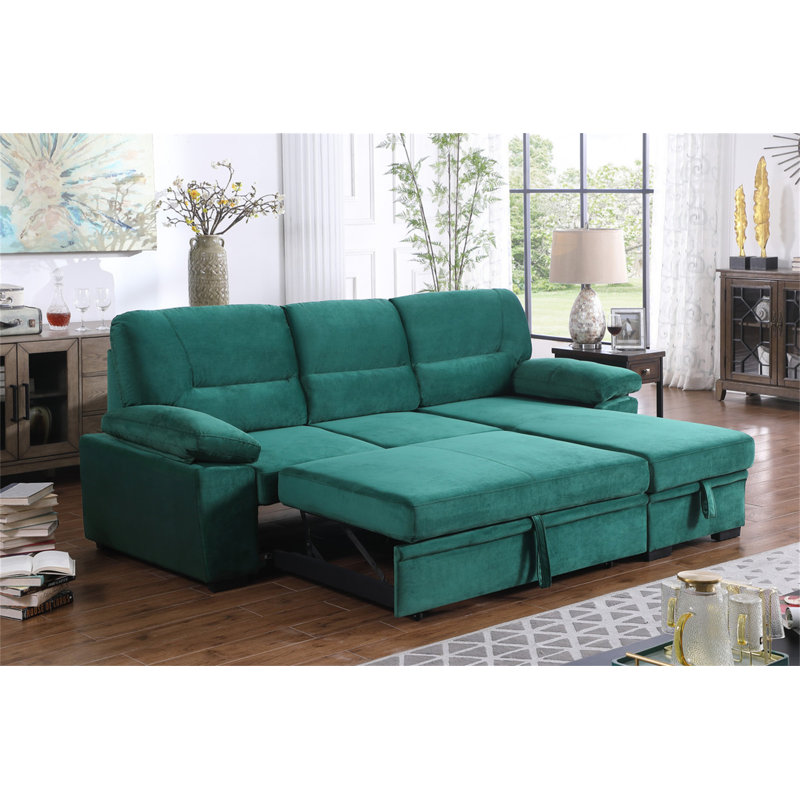 Canapé-lit modulaire réversible en tissu de velours vert l 97,5 po Kipriano, Velours vert