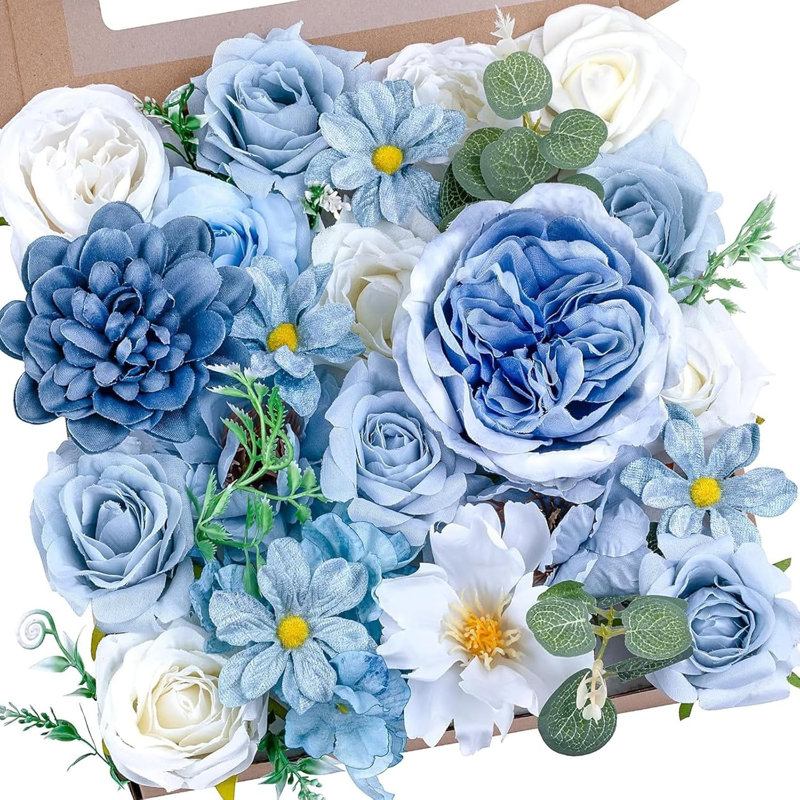 Ensemble de boîtes artificielles fleurs bleues