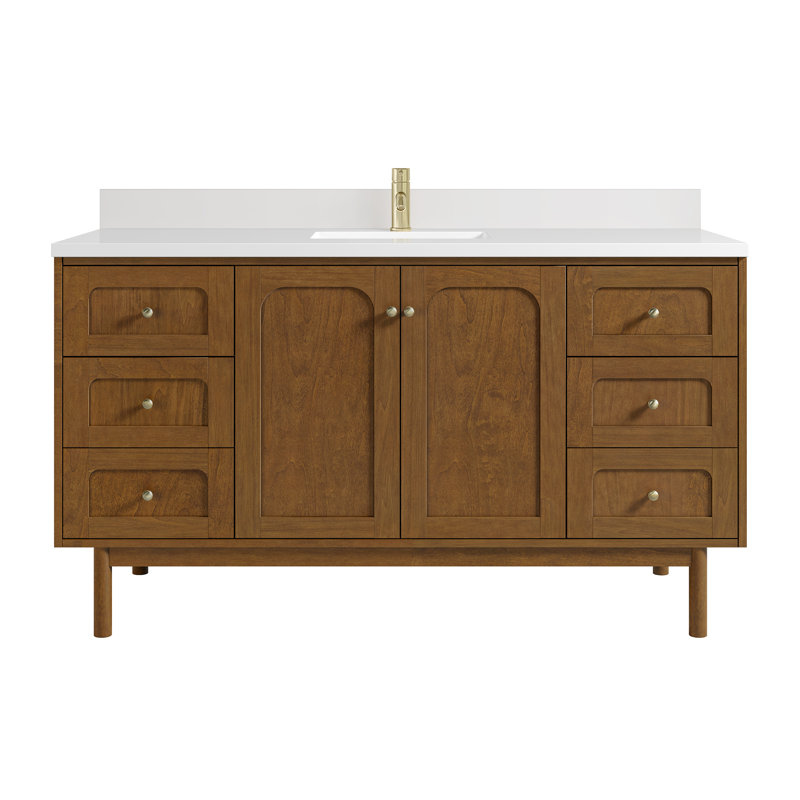 Laurent 60" Single Vanity, Single Hole, White Zeus, Honey Oak