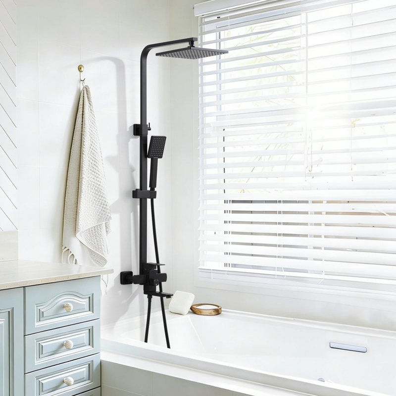 Système de douche mural en acier inoxydable à 3 fonctions de 46 po de hauteur, Noir mat