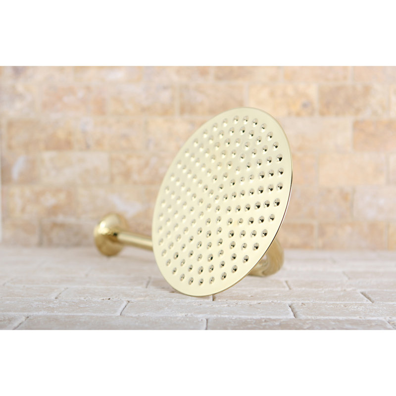 Pomme de douche ronde en laiton 7-3 / 4 po avec bras de douche 12 po Kingston, Laiton poli