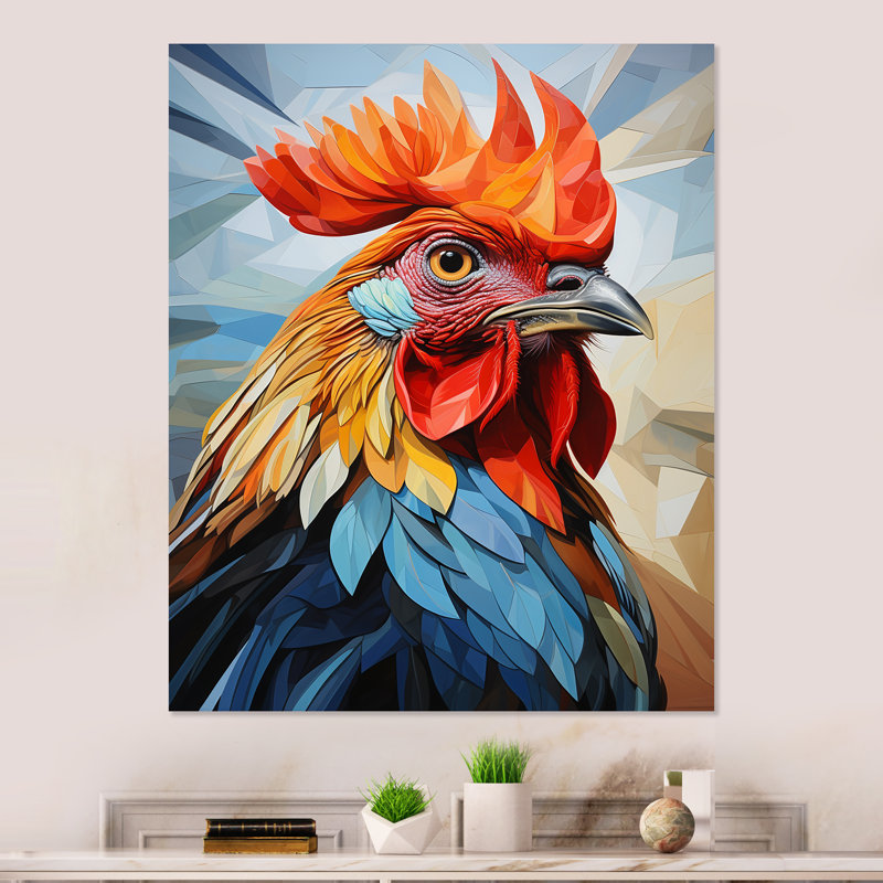 Art mural en métal Cubic Colorful Rooster Collage III, H 32 po x l 24 po x P 1 po