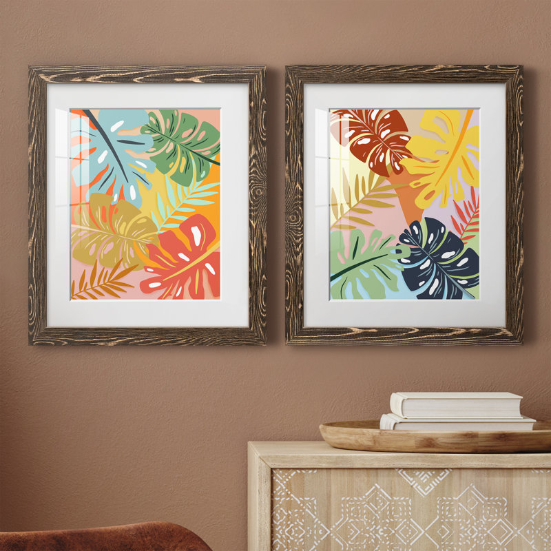 «Tropical Foliage I», ensemble de 2 impressions, H 20 po x l 34 po x P 1,5 po, Papier, cadre noyer