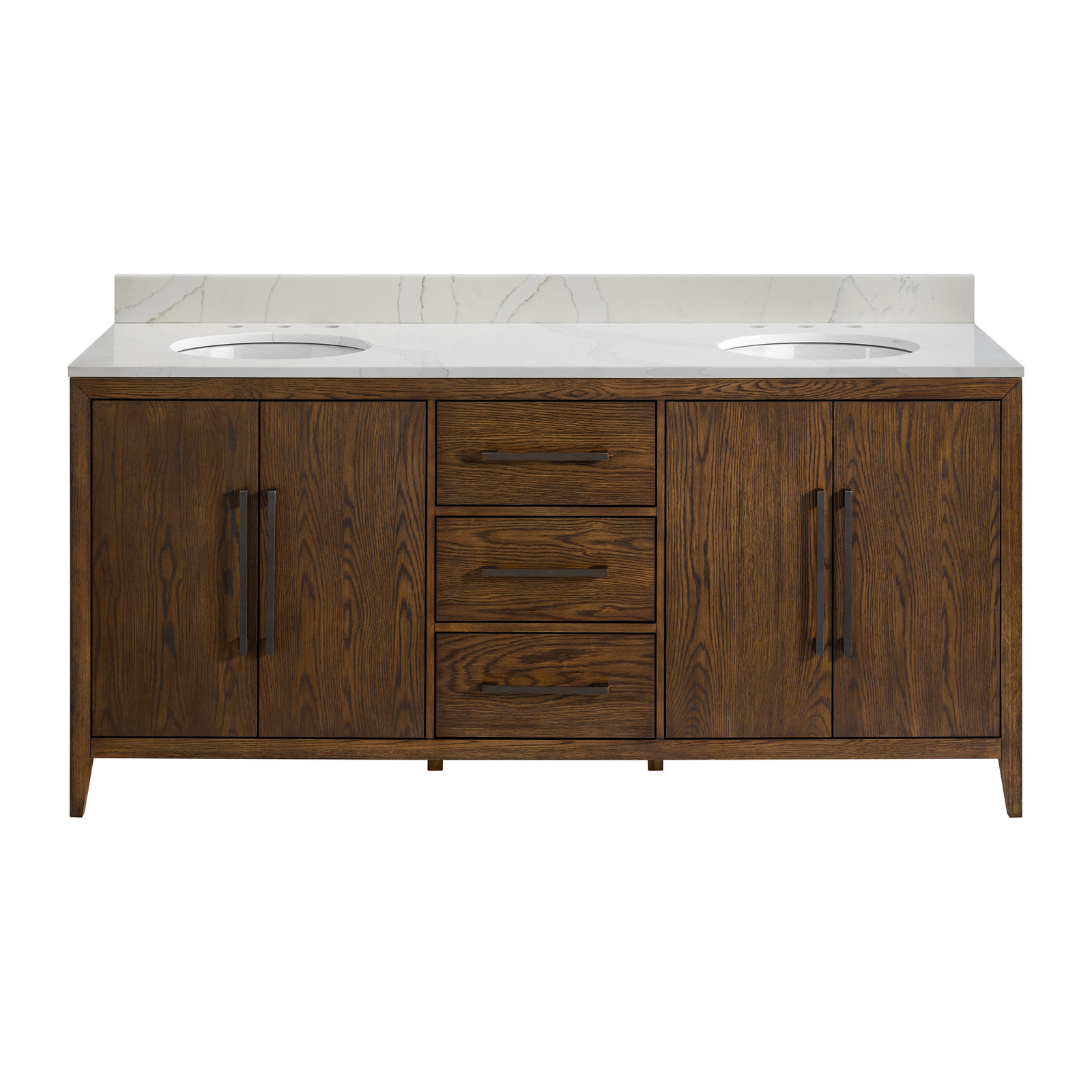 Alsup 72'' Double Bathroom Vanity with Quartz Top, Enhanced Brown Oak