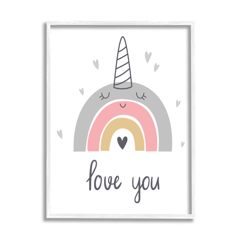 «Love You Unicorn Rainbow On Wood» par LSR Design Studio Print, Giclée encadrée blanc bord de mer
