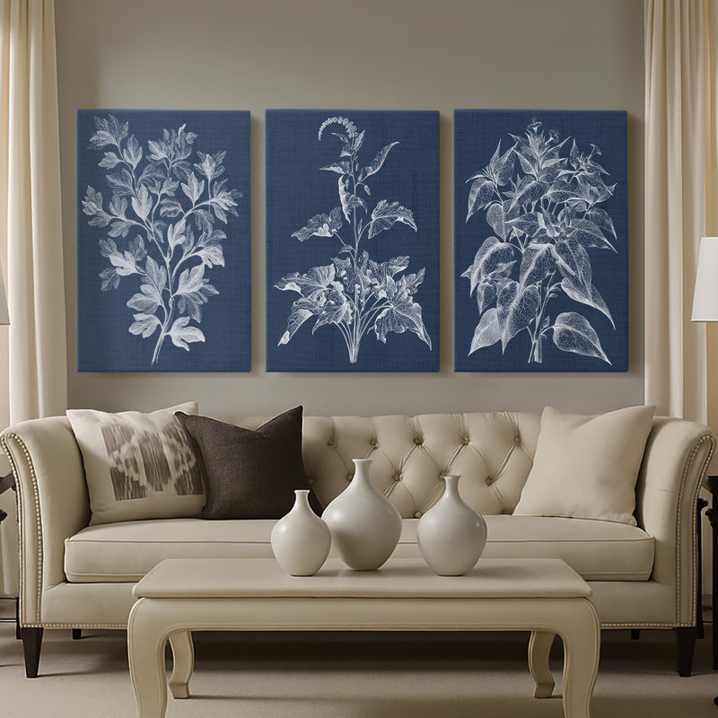 Foliage Chintz I - Toile tendue avec châssis sur mesure - 3 pièces, H 12 po x l 24 po