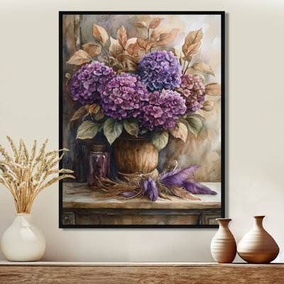 Hortensias avec plumes - art mural hortensias