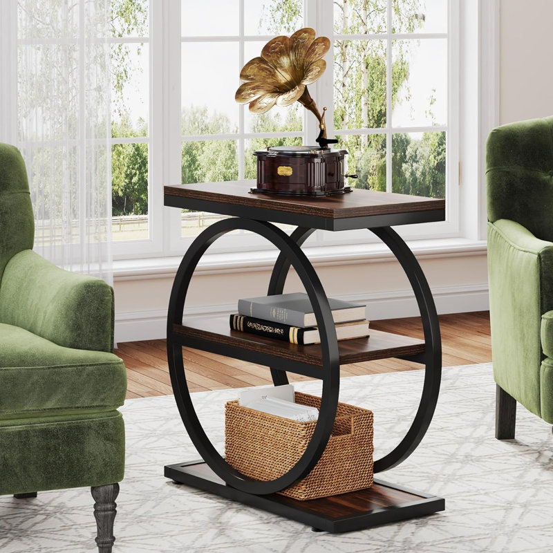 Marquille 3-Tier Manufactured Wood and Metal End Table with Round Frame , Brown/Black