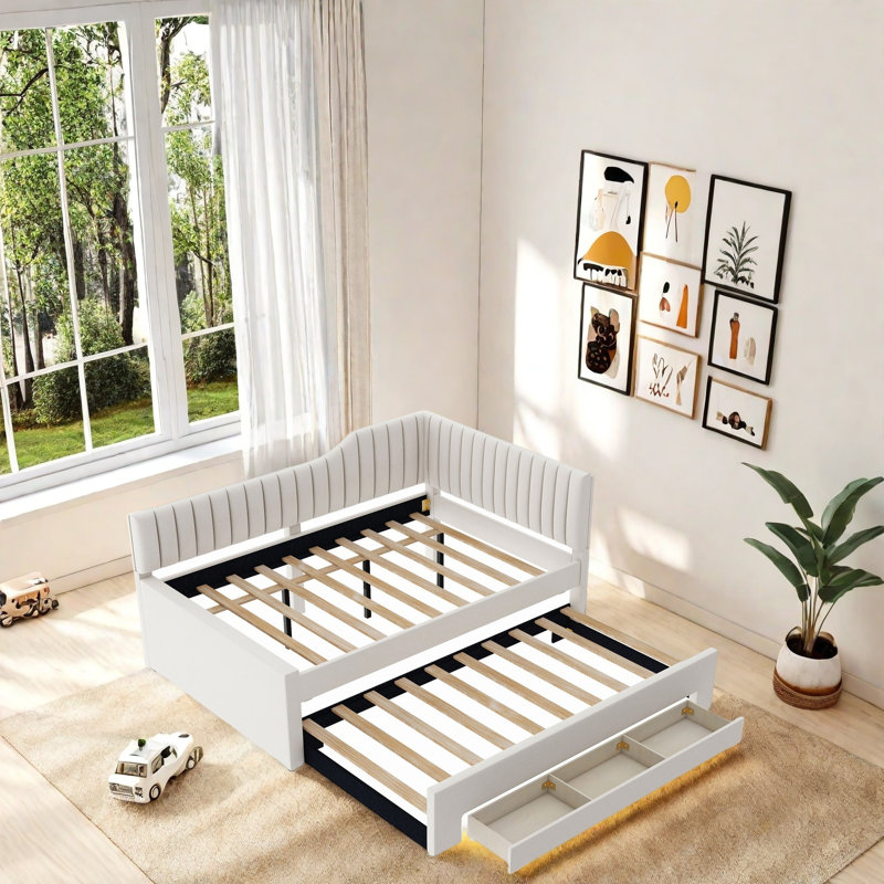 Elegant Multifunctional Daybed With Trundle And Drawers - Solid Wood Frame, Linen Upholstery, Space-Saving Sofa Bed For Living Room, Guest Room, Kids & Dorm