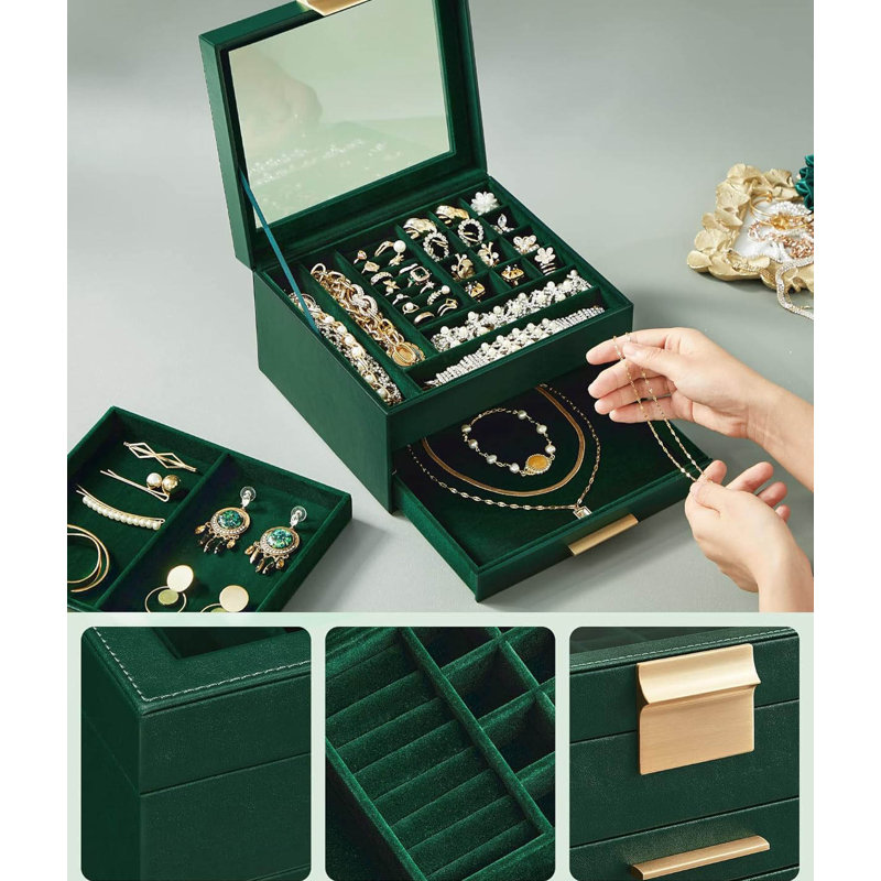 Jewellery Box +, Forest Green/Gold