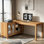 Bureau de direction en L 59 po, bureau d'ordinateur en coin avec armoire de rangement et tablettes pour bureau personnel