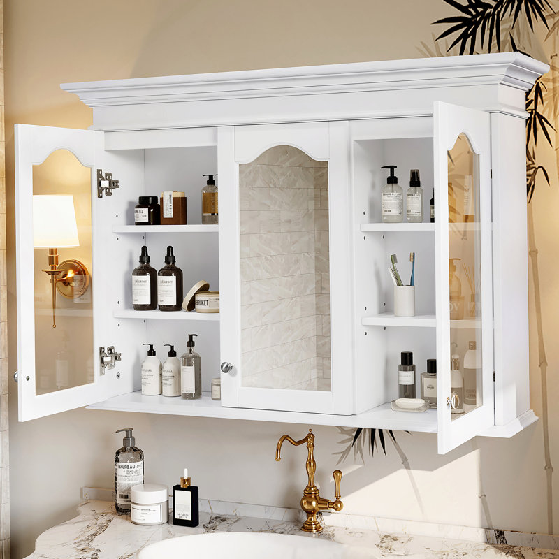 Armoire à pharmacie 40 "avec miroir, armoire de rangement pour salle de bain avec porte miroir et tablettes, armoire de salle de bain murale avec portes en verre