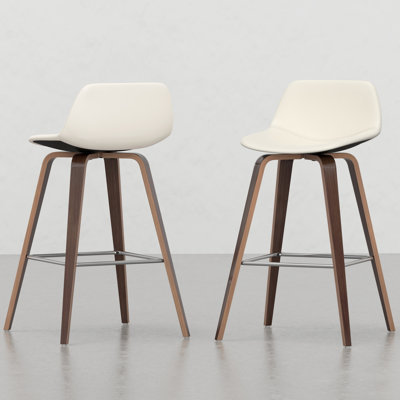 Tabouret de bar / comptoir de 2 - option de décor de repose-pieds en similicuir crème brun avec repose-pieds de style Mid-Century, cuir, repose-pieds, structure, décoratif
